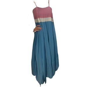 Pinko Colorblock Flowy Dress with Side Slit Pink White Blue Pleated Size XL